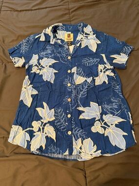Tori Richard Blue Floral Button-Up Hawaiian Shirt